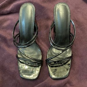 Black crocodile textured strappy heels